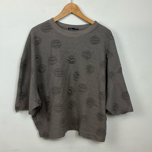 Zara Grey Dolman Short Sleeveeve Ripped Distressed Sweater Sz S - Picture 2 of 10
